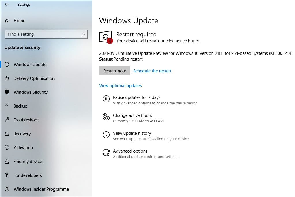 Just A Restart Away From Finishing The Windows 10 21H1 Update Download