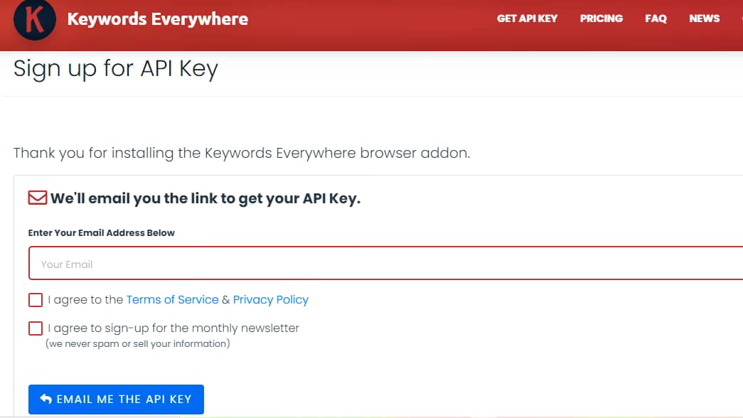 Click On Get An API Key To Get Closer To Understand How Keywords Everywhere Works With Its Advanced Features