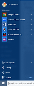 Figure 5: Start Menu with New Account Picture