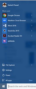 Figure 3: Start Menu with the New Account Picture