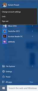 Figure 1: Start Menu With An Account Picture 
