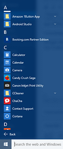 Figure 8(a): Start Menu Apps in Alphabetical Order