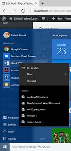 Figure 6(a): Personalizing Start In Windows 10: Customising Most Used In Start Menu
