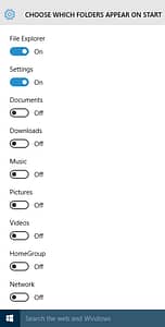 Figure 7(c): Personalizing Start In Windows 10: Choose Folders To Add To Start Menu