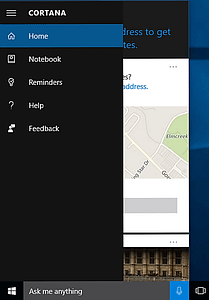 Figure 9: Cortana Is Active. The Menu Has New Entries