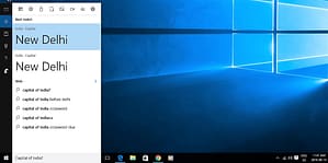 Figure 2: Cortana Answers To My Question "Capital Of India?"