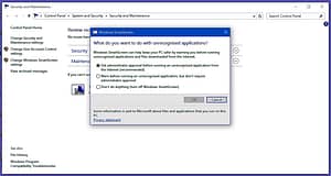 Figure 4: Selecting SmartScreen Filter Setting In Control Panel