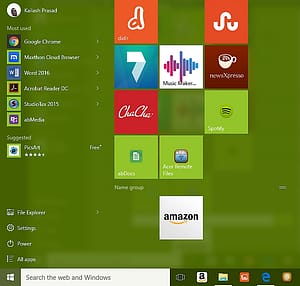Figure 2(e): A Newly Created Group In Win 10 Start Menu With No Name