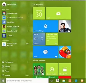 Figure 1: Win 10 Start Menu With Default Height And Width
