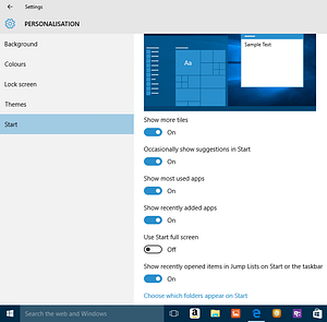 Figure 7(b): Personalizing Start In Windows 10: Customising Bottom Left to Affect Appearance & Disappearance of Items into/ from Start menu