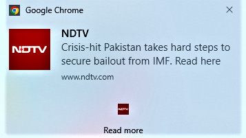Figure 1: A Notification From ndtv.com Website In Chrome Browser