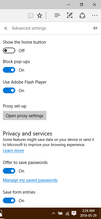 Advance Settings Pane 