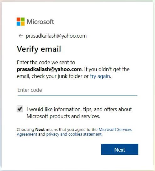 Here Enter Your Code That You Received From Microsoft On Your Email 