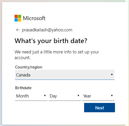 Fill In Your Country/ region And Birthdate 