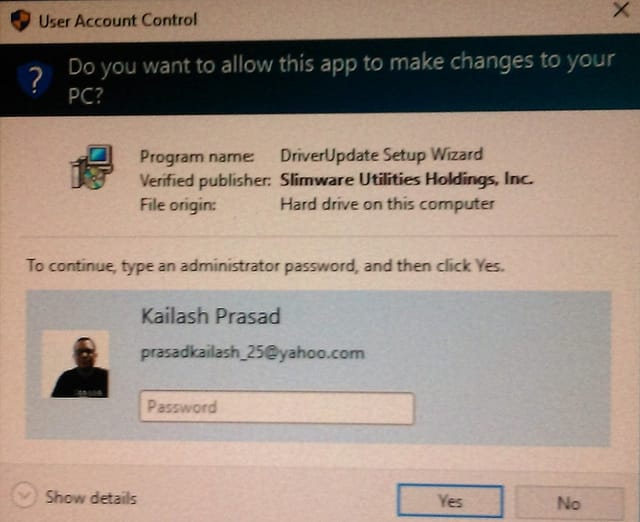 Figure 2: The User Account Control Security Feature - Credentials Prompt - In Windows 10