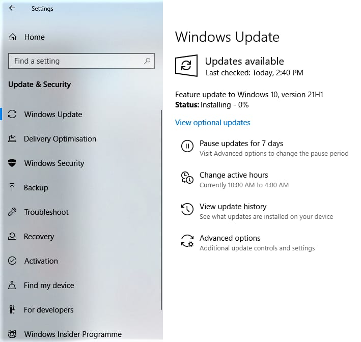 Windows 10 Update 21H1 Installing On My PC