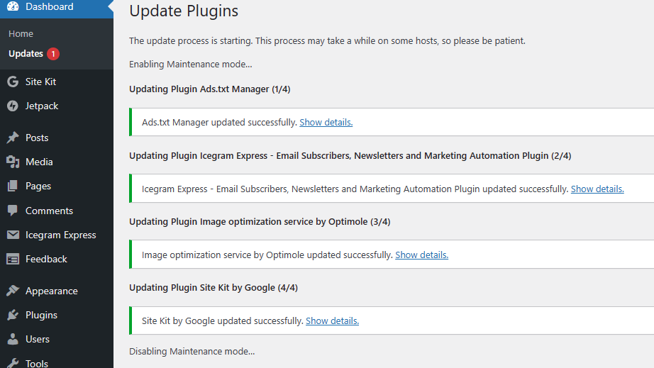 Updating 4 Plugins Have Made The Latest Version Of All Plugins Available On The WordPress